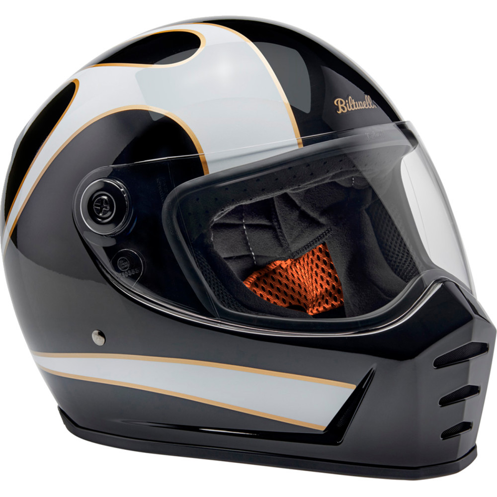 Biltwell Lane Splitter Helmet - Gloss Black/White Flames - 1004