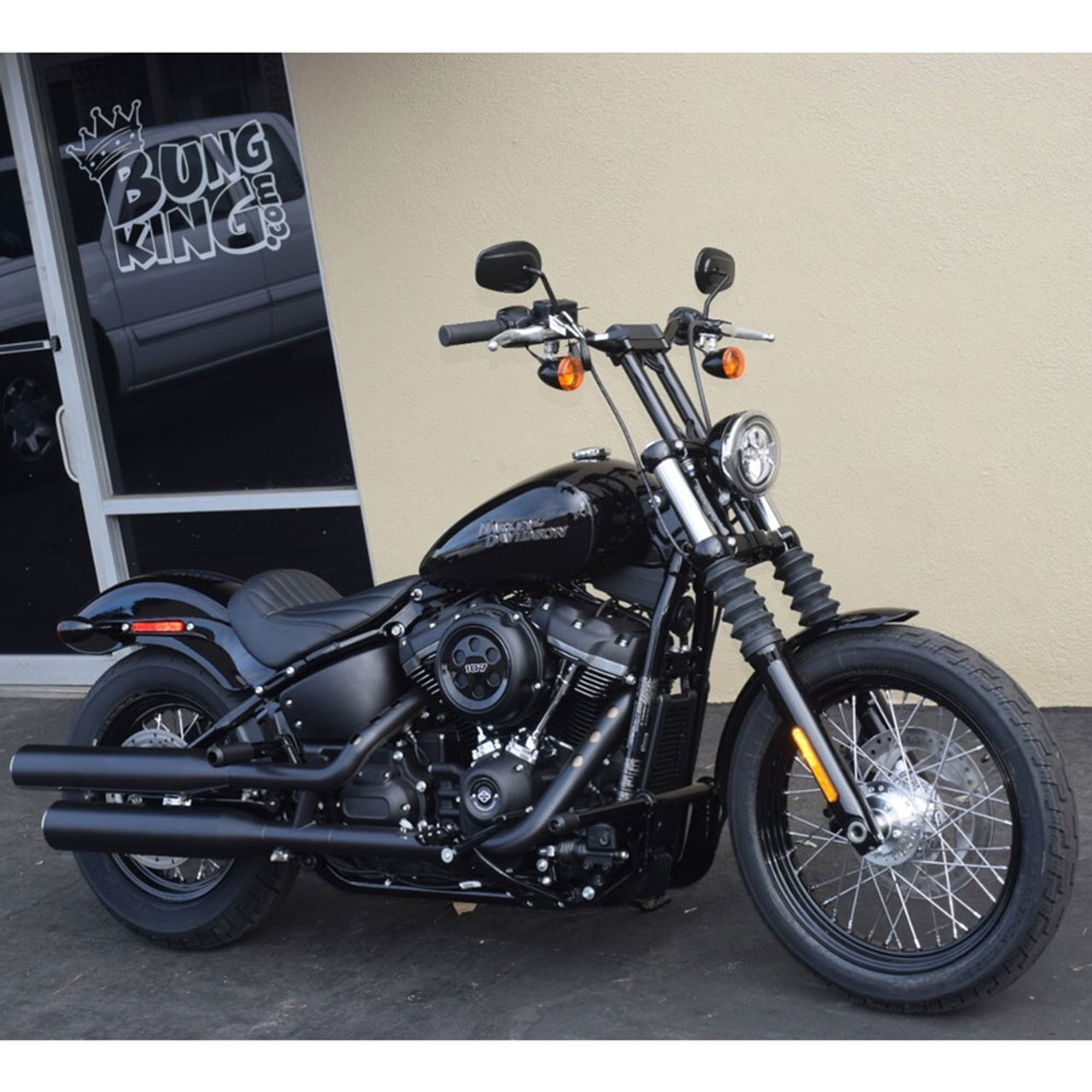 Bung King One Piece Lower Handlebar Riser For 2018 Harley Softail Street Bob Opl18r Get Lowered Cycles