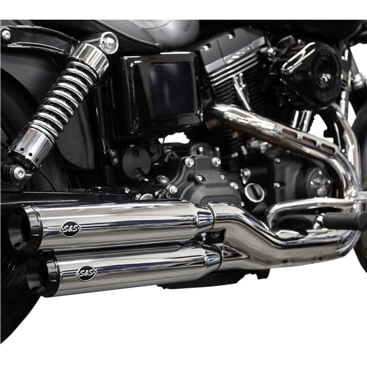 S S Grand National Slip On Mufflers For 08 17 Harley Fat Bob And Wide Glide Chrome 550 0723 Get Lowered Cycles