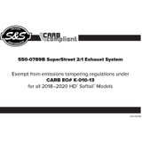 S&S Superstreet 2-1 Exhaust for 2018-2020 Harley FXBB/FXLR/FLSL/FXFB/FLDE/FXST - Chrome