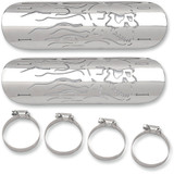 Drag Specialties 10" Chrome Flaming Skull Heat Shields for 2 - 2-1/4" Exhaust Pipes