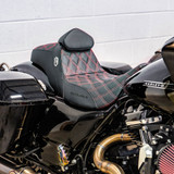 San Diego Customs Pro Series Performance Gripper Seat with Backrest for 2008-2023 Harley Touring - Red Stitch