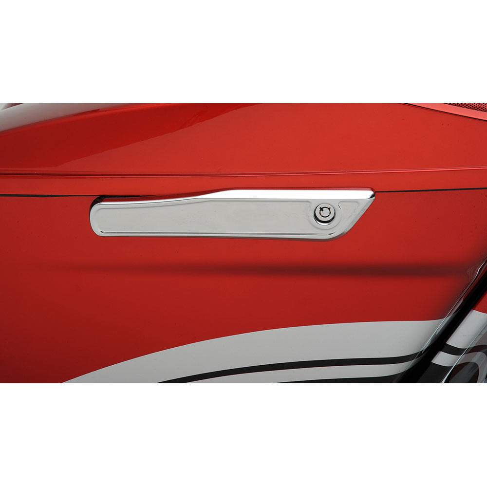 Alloy Art Lighted Saddlebag Hinge Covers for 20142020 Harley Touring Chrome w/ Red LED's