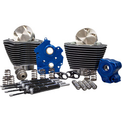 S&S 124" Power Package Kit Chain Drive Oil Cooled for 107" Harley M8 - Highlighted Fins & Black Pushrod Tubes