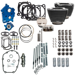 S&S 128" Power Pack Kit Chain Drive Water Cooled for 114"/117" Harley M8 - Granite and Chrome Pushrod Tubes