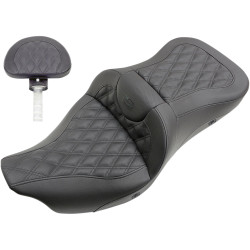 Saddlemen Heated Road Sofa Seat with Backrest for 2008-2023 Harley Touring - Lattice Stitch