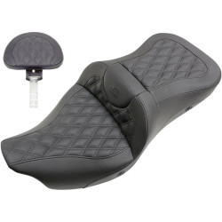 Saddlemen Heated Road Sofa Seat with Backrest for 2009-2023 Harley Tri-Glide – Lattice Stitch