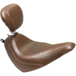 Mustang Brown Wide Tripper Solo Seat with Backrest for 2018-2020 Harley FLDE/FLHC - Vintage