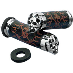 Drag Specialties Skull Grips with Black Eyes for Harley Dual Cable