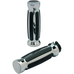 Pro One Chrome Performance Grips for Harley Dual Cable - Straight Rubber Style