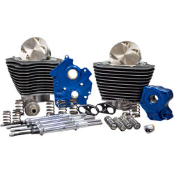 S&S 124" Power Package Kit Chain Drive Oil Cooled for 107" Harley M8 - Highlighted Fins & Chrome Pushrod Tubes