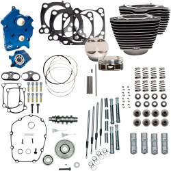 S&S 124" Power Package Kit Gear Drive Oil Cooled for 107" Harley M8 - Highlighted Fins & Chrome Pushrod Tubes