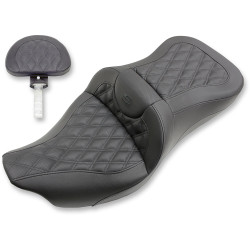 Saddlemen Extended Reach Road Sofa Seat with Driver Backrest for 2008-2023 Harley Touring – Lattice Stitch