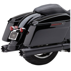 Cobra 4" Slip-On Exhaust Mufflers for 2017-2023 Harley Touring - Black w/ Dual Cut Machined Tip