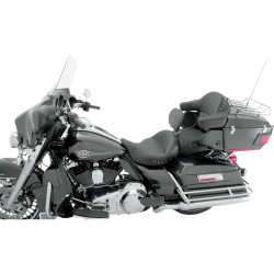 Mustang Super Touring Seat w/ Driver Backrest for 2008-2023 Harley Touring - Chrome Studded