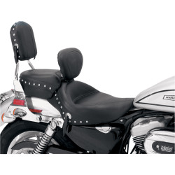 Mustang Wide Touring Seat w/ Driver Backrest for 2004-2018 Harley Sportster - Chrome Studded