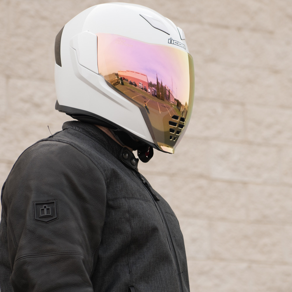 golden icon airflite helmet visor Semper Fi Gold Replacement face shield designed to fit the ICON Airflite Full Face Helmet Icon AirFlite Helmet Shield Gold
