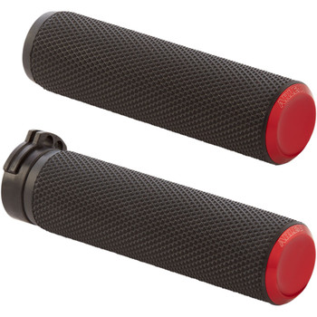 Arlen Ness Knurled Fusion Grips for Harley Dual Cable - Red