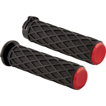 Arlen Ness Diamond Rubber Grips for Harley Dual Cable - Red