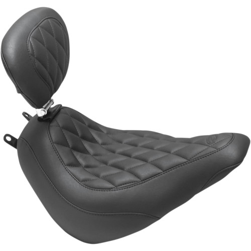 Mustang Wide Tripper Solo Seat with Backrest for 2018-2024 Harley FLDE FLHC - Diamond