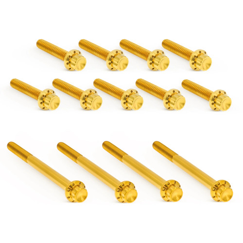Arlen Ness Primary Cover Titanium 12-Point Bolt Kits for Harley - Gold