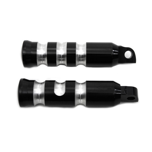 V-Twin Black Contour Grooved Deep Cut Foot Pegs for Harley