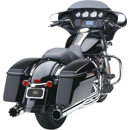 Cobra 4" Slip-On Exhaust Mufflers for 2017-2022 Harley Touring - Chrome w/ Dual Cut Machined Tip