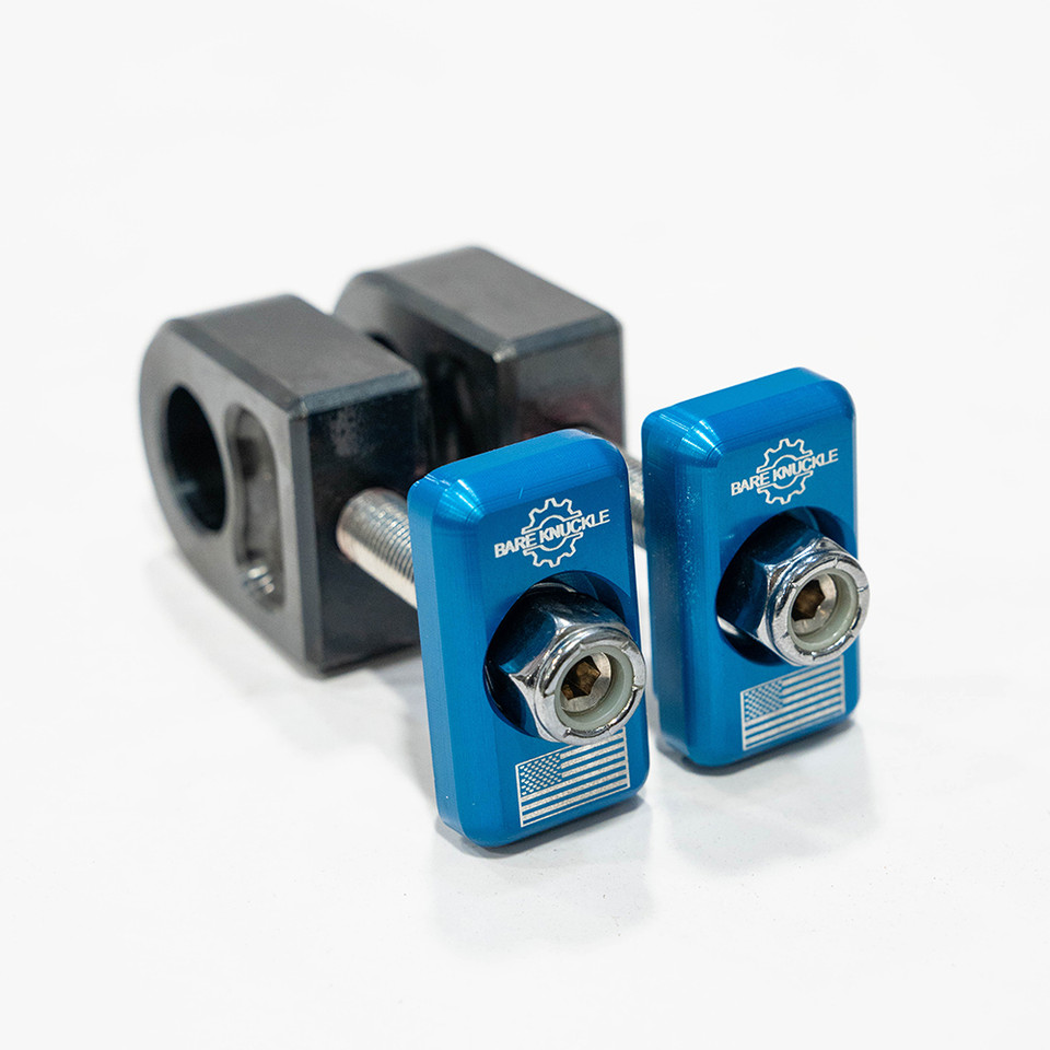 Bare Knuckle Complete Axle Adjuster Kit for 19802001 Harley Blue