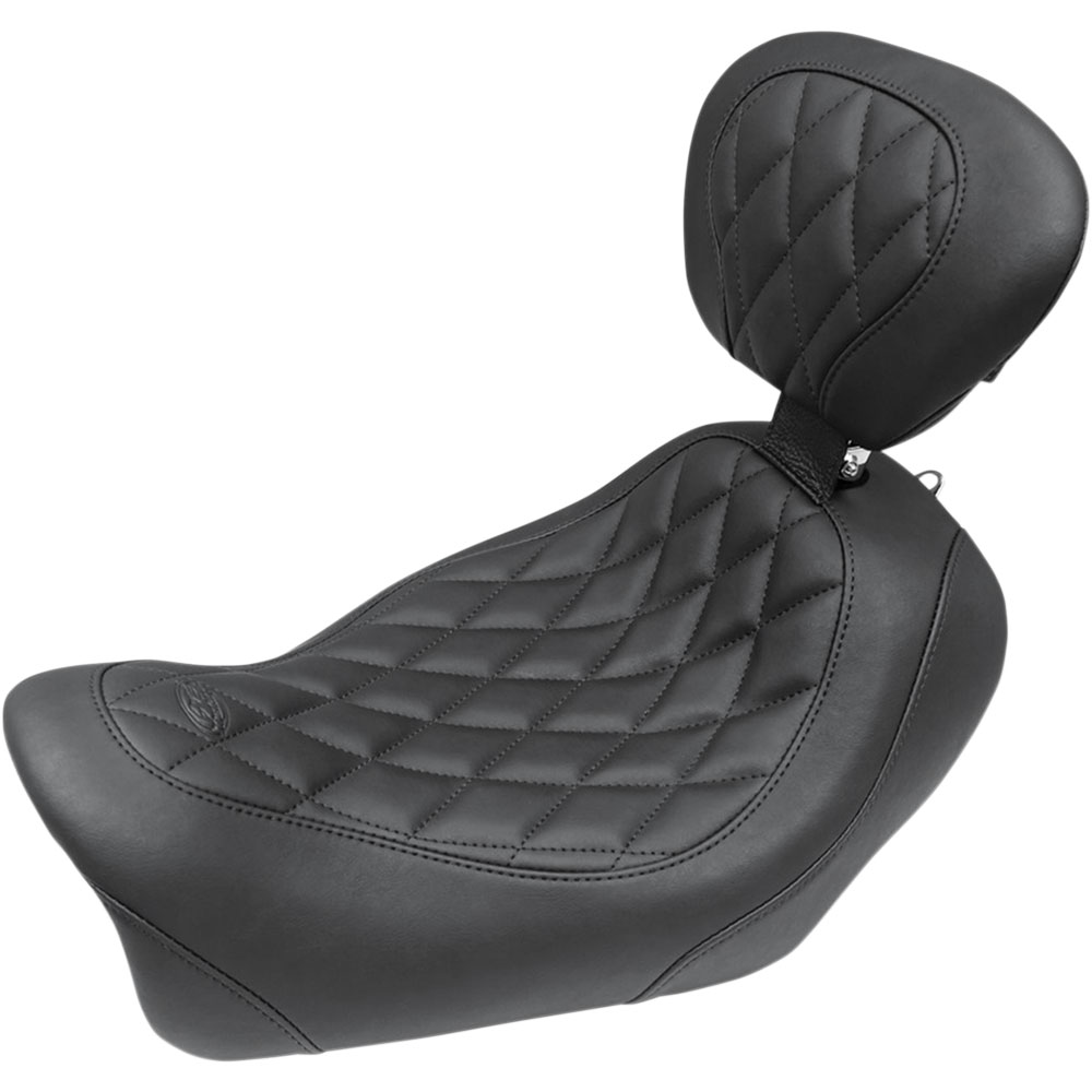 Mustang Black Wide Tripper Seat with Backrest for 2014-2017 Harley