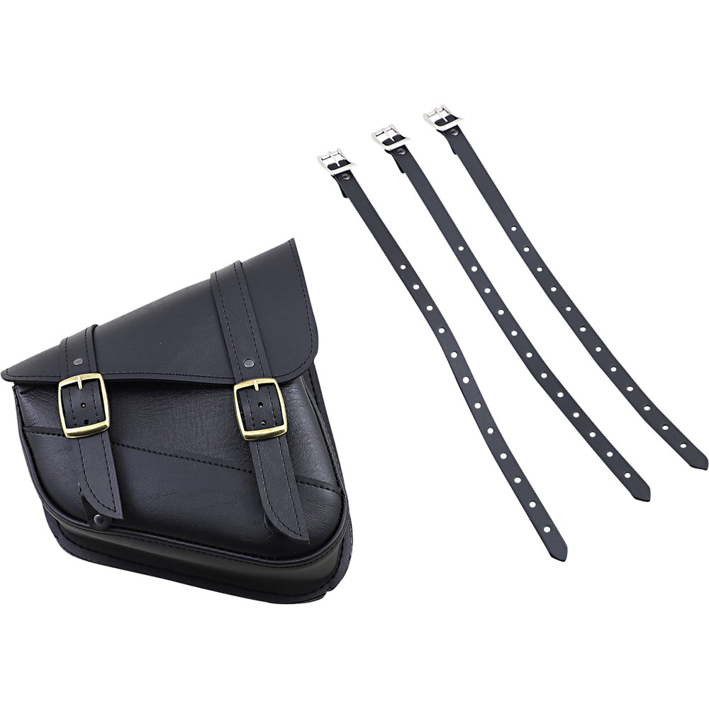 Willie & Max By Dowco 59906-00 Matte Black Leather Buckle Swingarm Bag: Fits Dual Shock Bikes/Sportster/Yamaha Bolt, 9 Liter Capacity