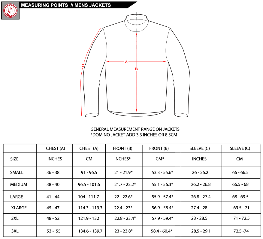 Arlen Ness Jacket Size Chart