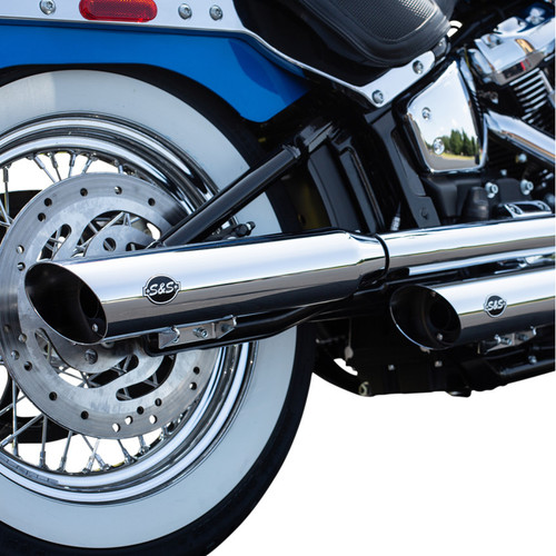 S&S Slash-Cut Mufflers for 2018-2022 Harley Softail Heritage / Deluxe - Chrome