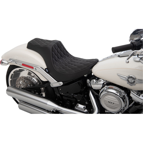 Drag Specialties Predator III Seat for 2018-2024 Harley Fat Boy - Double Diamond Silver