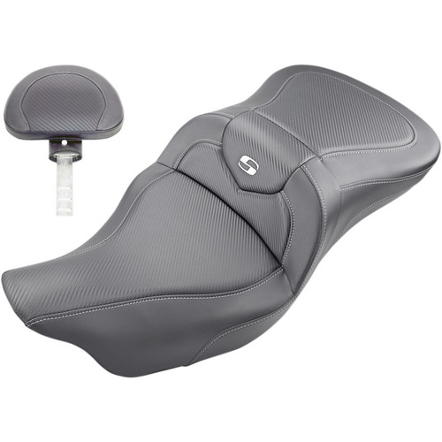 Saddlemen Road Sofa Seat with Backrest for 2008-2023 Harley Touring - Carbon Fiber