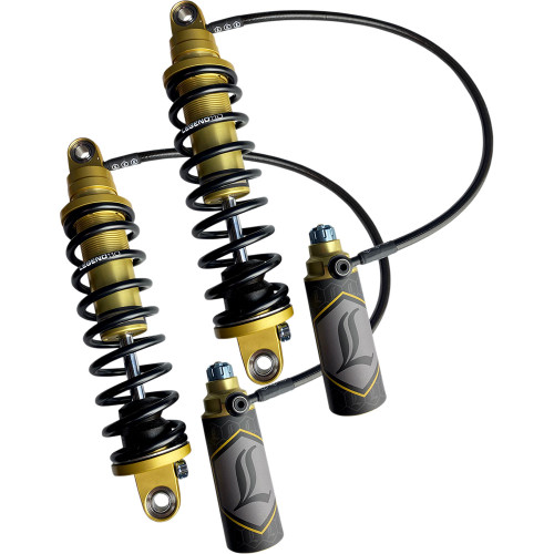 Legend Revo-Arc Remote Reservoir Coil Shocks for 2009-2013 Harley Touring - Gold