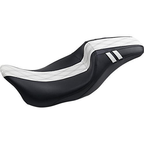 LePera Outcast Daddy Long Legs Seat for 2008-2023 Harley Touring - Black/White Double Diamond Stitch