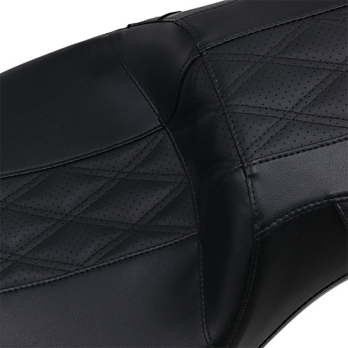 LePera Outcast Daddy Long Legs 2-Up Seat for 2008-2023 Harley Touring - Black Double Diamond Stitch