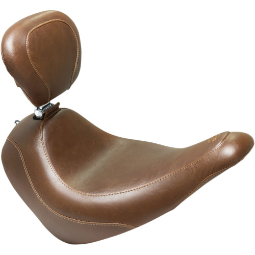 Mustang Brown Wide Tripper Solo Seat with Backrest for 2018-2024 Harley FXLR/FLSB - Vintage