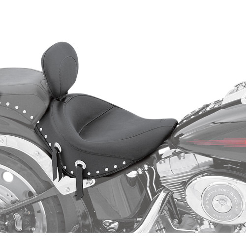Mustang Wide Solo Seat w/ Backrest for 2006-2017 Harley Softail FXST/FLSTF - Studded