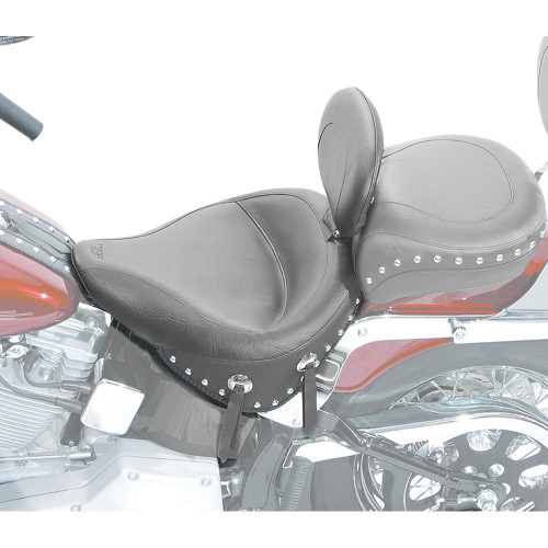 Mustang Wide Solo Seat w/ Backrest for 2000-2006 Harley Softail FXST/FLST - Studded