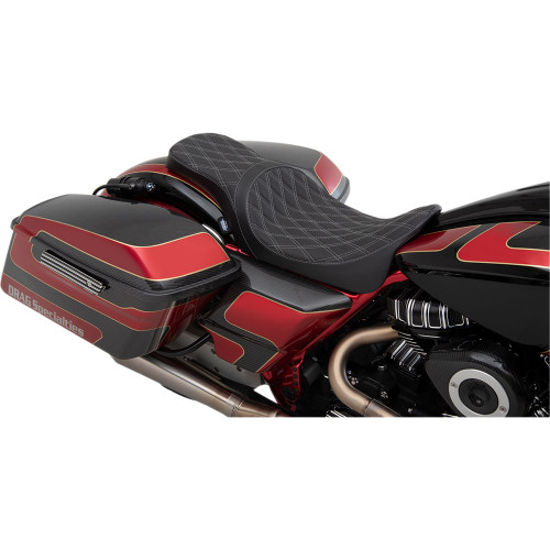 Drag Specialties Forward Predator 2-Up Seat for 2008-2023 Harley Touring - Silver Double Diamond
