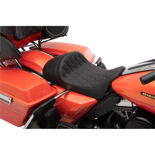Drag Specialties EZ-On Low Profile Forward Positioning Solo Seat for 2008-2023 Harley Touring - Black Double Diamond