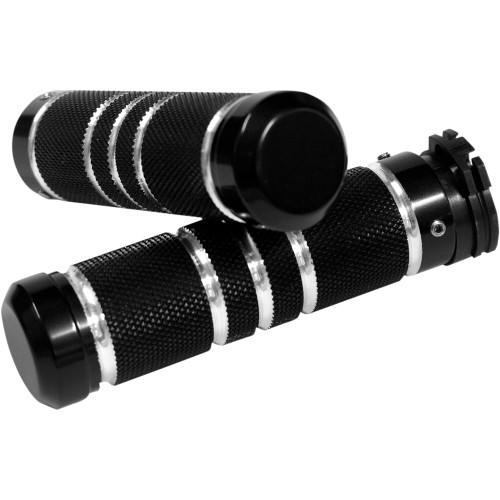 Accutronix Black/Cut Grooved Knurled Grips for Harley Dual Cable
