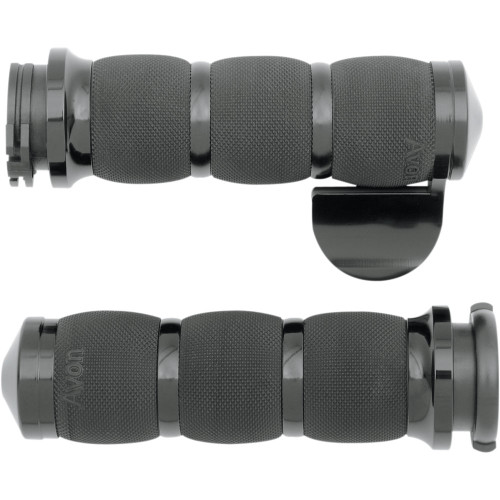 Avon Air Cushioned 3-Ring Grips with Throtle Boss for Harley Dual Cable - Black