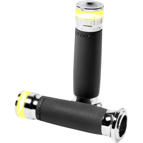 Performance Machine Vision Series Contour Grips with LED Turn Signals for Harley Electronic Throttle - Chrome
