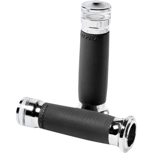 Performance Machine Vision Series Contour Grips with LED Turn Signals for Harley Electronic Throttle - Chrome