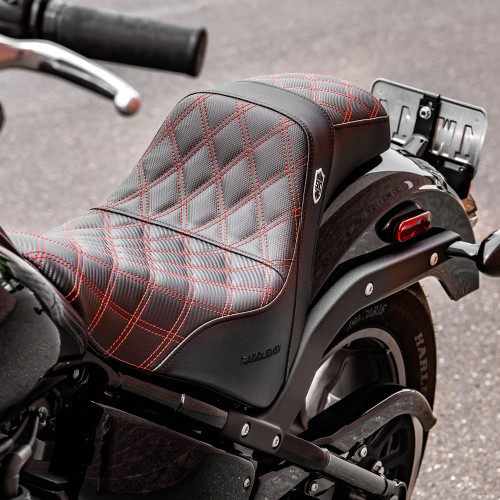 San Diego Customs Pro Series Performance Gripper Seat for 2018-2024 Harley Softail FXLR/FLSB - Red Stitch