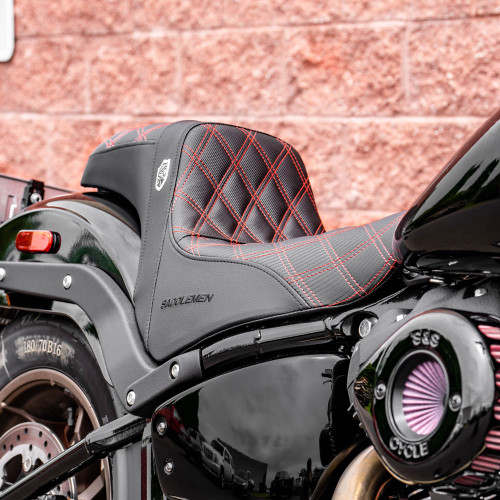 San Diego Customs Pro Series Performance Gripper Seat for 2018-2024 Harley Softail FXLR/FLSB - Red Stitch