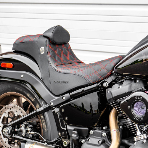 San Diego Customs Pro Series Performance Gripper Seat with Backrest for 2018-2024 Harley Softail FXLR/FLSB - Red Stitch