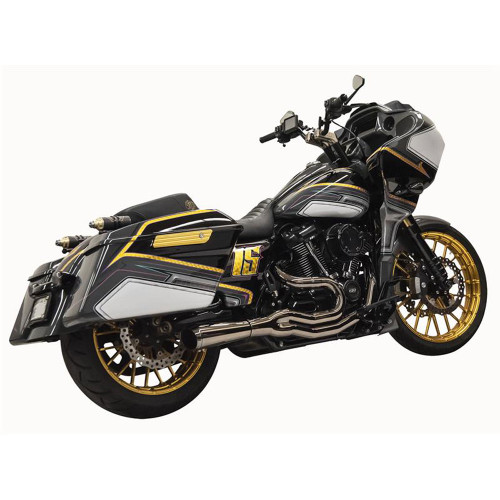 Bassani Mid-Length Road Rage 2-1 Exhaust for 2017-2023 Harley Touring - Mercury Black Chrome